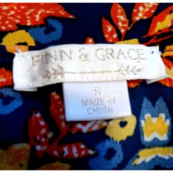 Boho Chic Tunic Top Size Finn & Grace Sz Small Flowy Chiffon Vibrant Multicolors - Picture 7 of 7